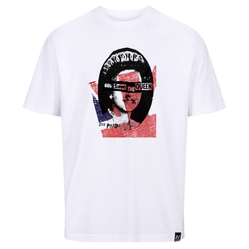 Recovered Sex Pistols Mens T-Shirts God Save Union Jack Crew Neck White Cotton Relaxed Fit Tee
