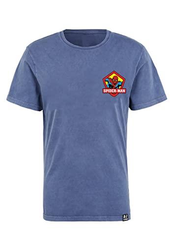 Marvel Spider-Man Badge Mens Blue Washed T-Shirt by Re:Covered