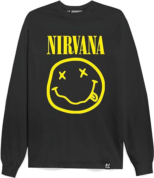 Recovered Nirvana Mens Sweatshirt Yellow Logo Crew Neck Long Sleeves Cotton Fashion Jumper