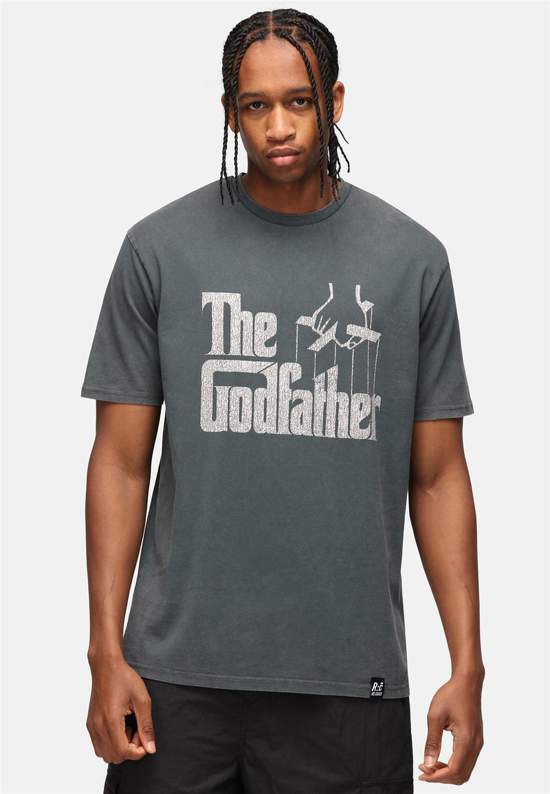 The Godfather Strings Logo Washed Black Cotton Relaxed T-Shirt by Recovered