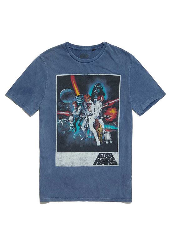 Star Wars Classic New Hope Poster Blue Acid Wash T-Shirt by Re:Covered