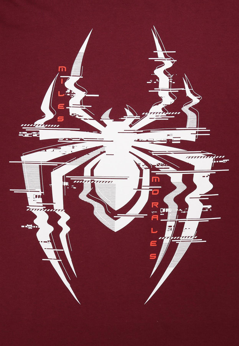 Marvel Spider Man Glitch Print Maroon T-Shirt - Unisex Adults