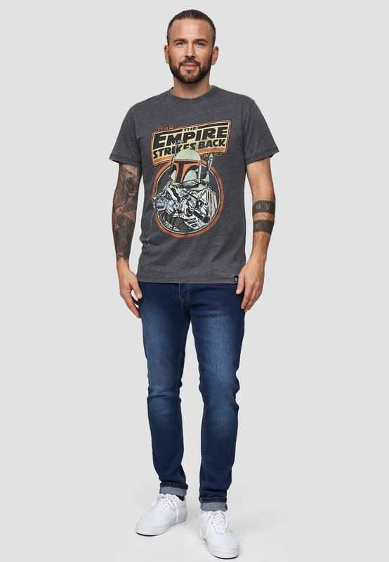 Recovered Star Wars The Empire Strikes Back Boba Fett Charcoal Vintage T-Shirt