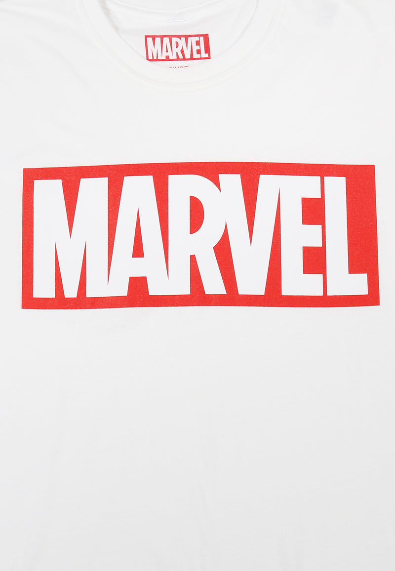 Marvel Faded Classic Logo White Ecru T-Shirt - Unisex Adults