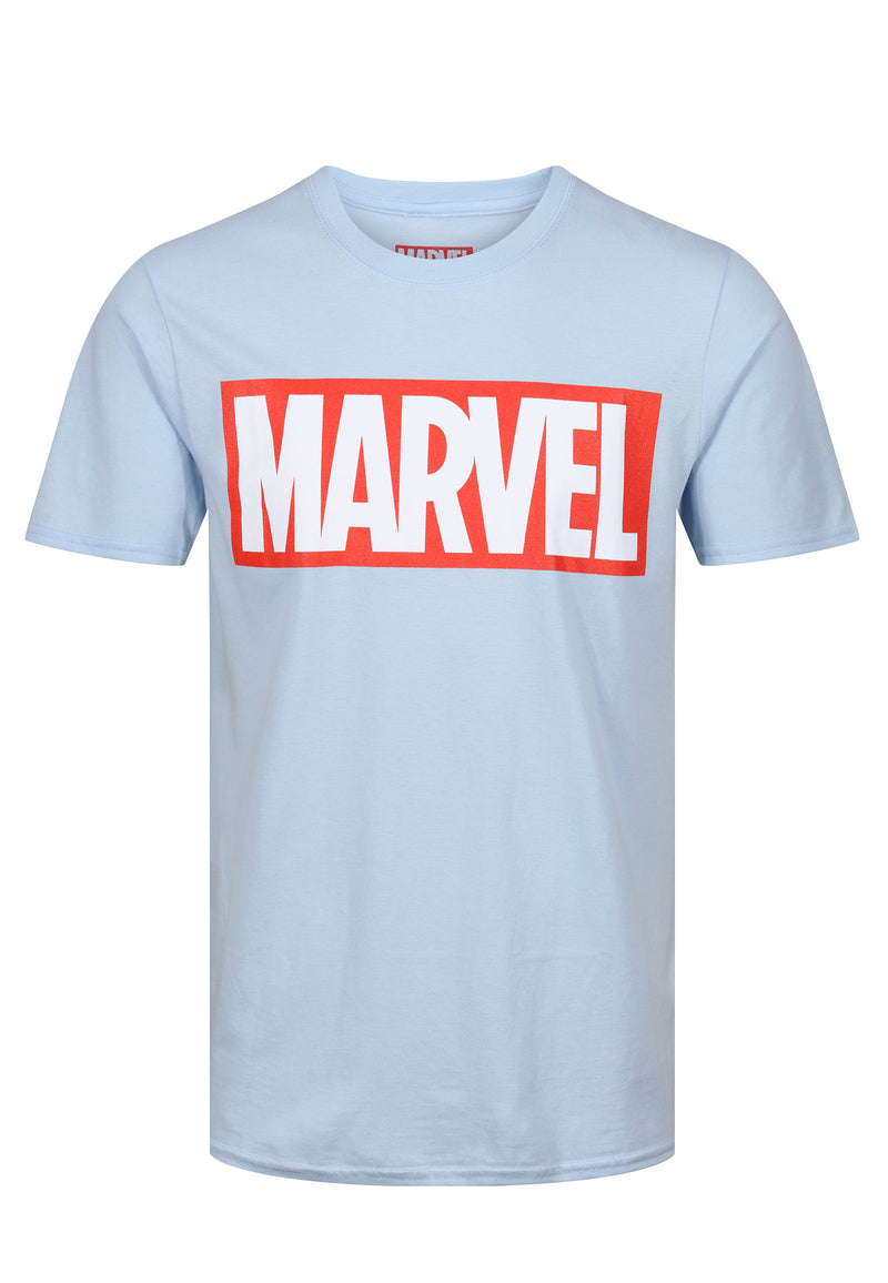 Marvel Faded Classic Logo Light Blue T-Shirt - Unisex Adults