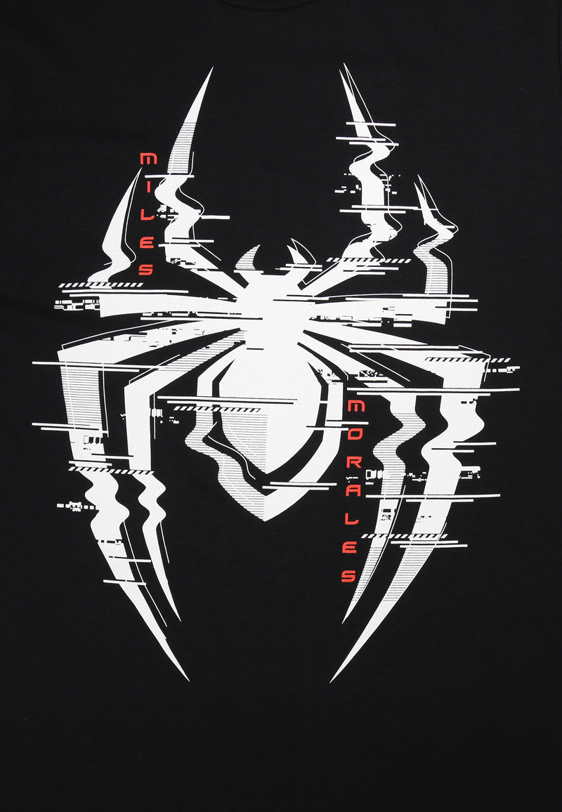 Marvel Spider Man Glitch Print Black T-Shirt - Unisex Adults