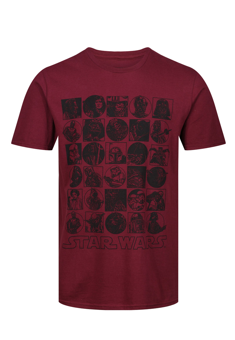 Star Wars Line Art Icons Print Sports Maroon T-Shirt