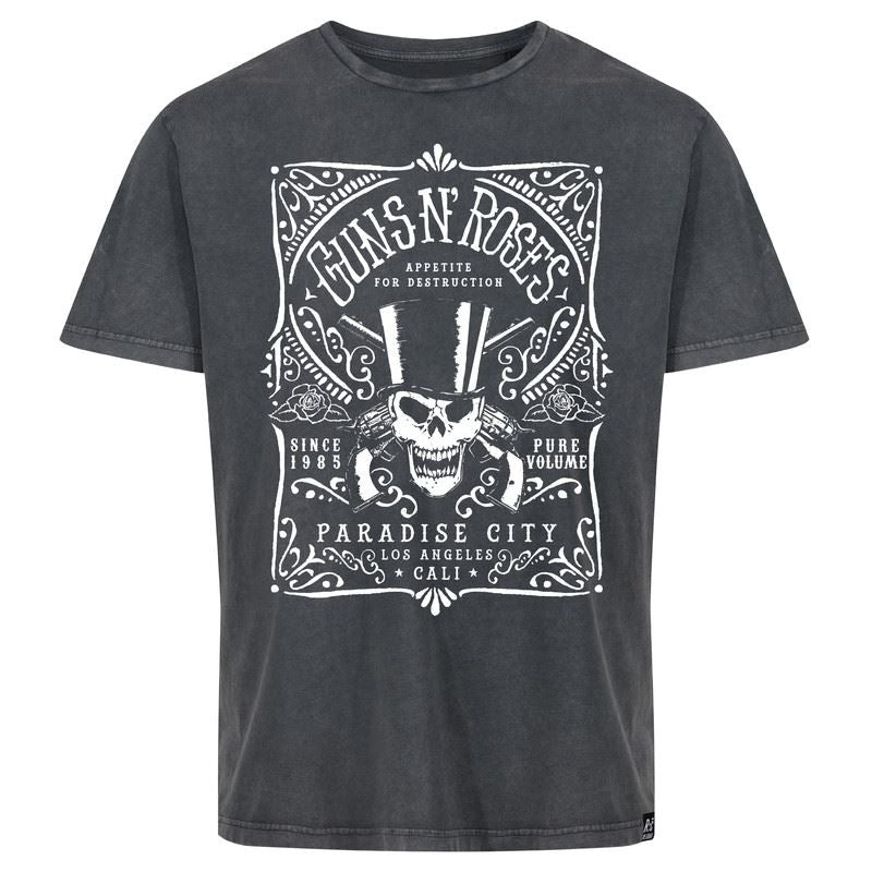 Recovered Guns N' Roses Mens Paradise City Crew Neck Style Black Cotton T Shirt
