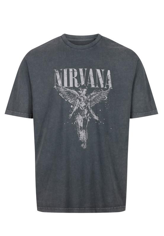 Recovered Nirvana Mens Crew Neck T-Shirts One Tone Angel Logo Cotton Relaxed Fit Tee Shirt