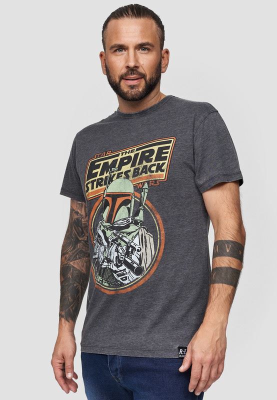 Recovered Star Wars The Empire Strikes Back Boba Fett Charcoal Vintage T-Shirt