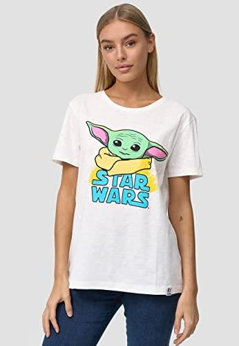 Recovered Star Wars The Mandalorian Pastel Print Ecru Womens Fitted T-Shirt