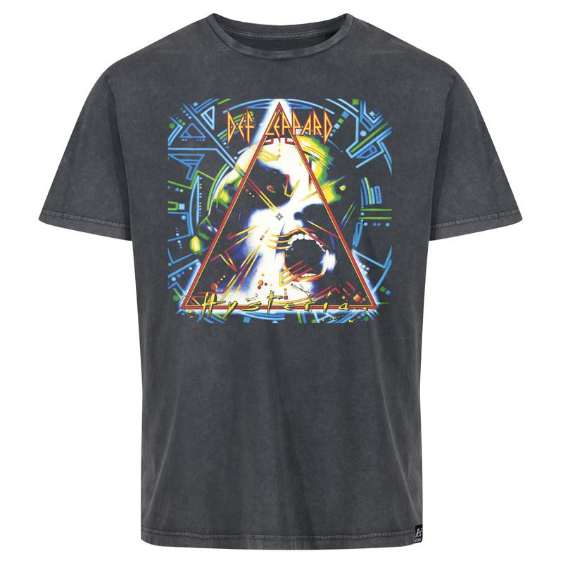 Recovered Def Leppard Mens T-Shirts Hysteria Logo Black Crew Neck Cotton Tee
