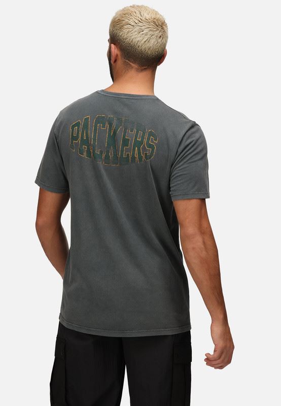 Recovered Men NFL T-shirts Green Bay Packers Cotton Short Sleeve Crew Neck Tee Black