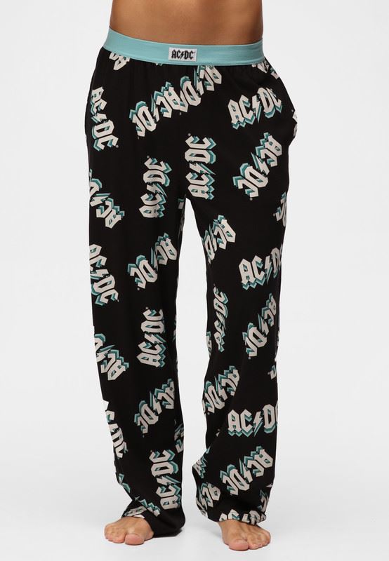 Mens ACDC Lounge Pants Cotton PJs Adult Music Band Classic Logo Print Pyjamas
