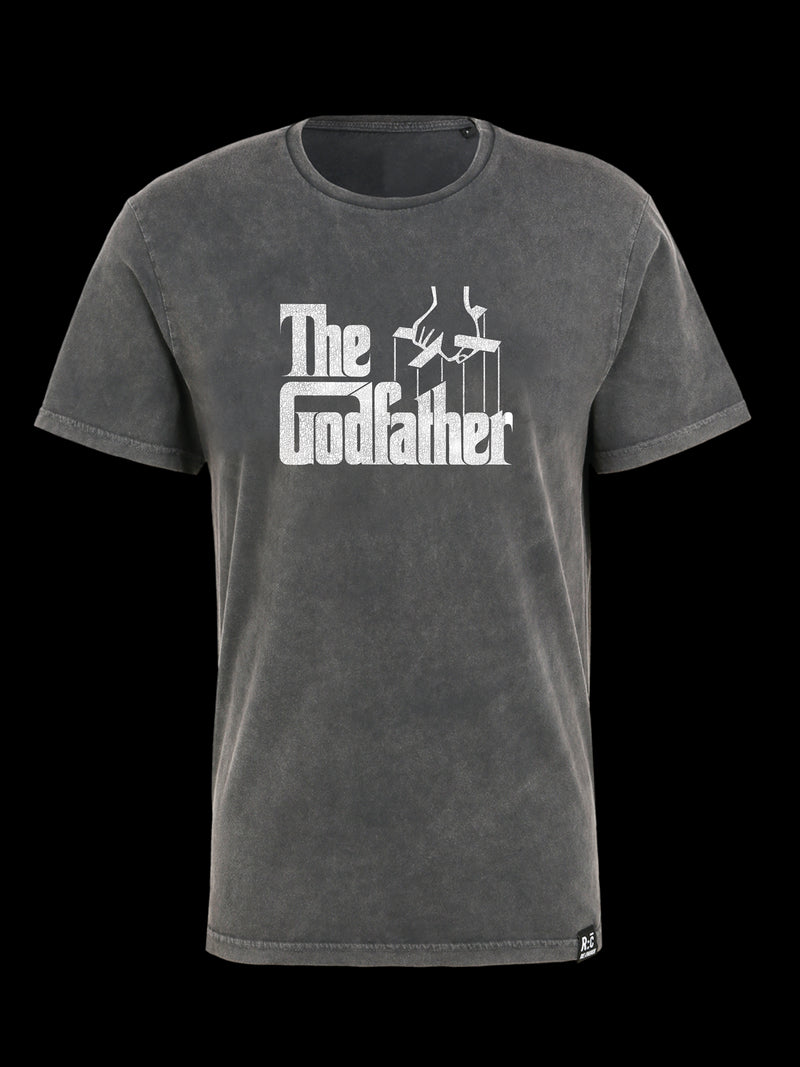The Godfather Strings Logo Washed Black Cotton Relaxed T-Shirt by Recovered