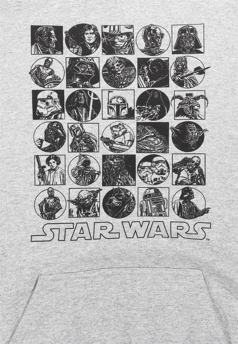 Star Wars Line Art Icons Print Sporty Grey Hooded Sweatshirt