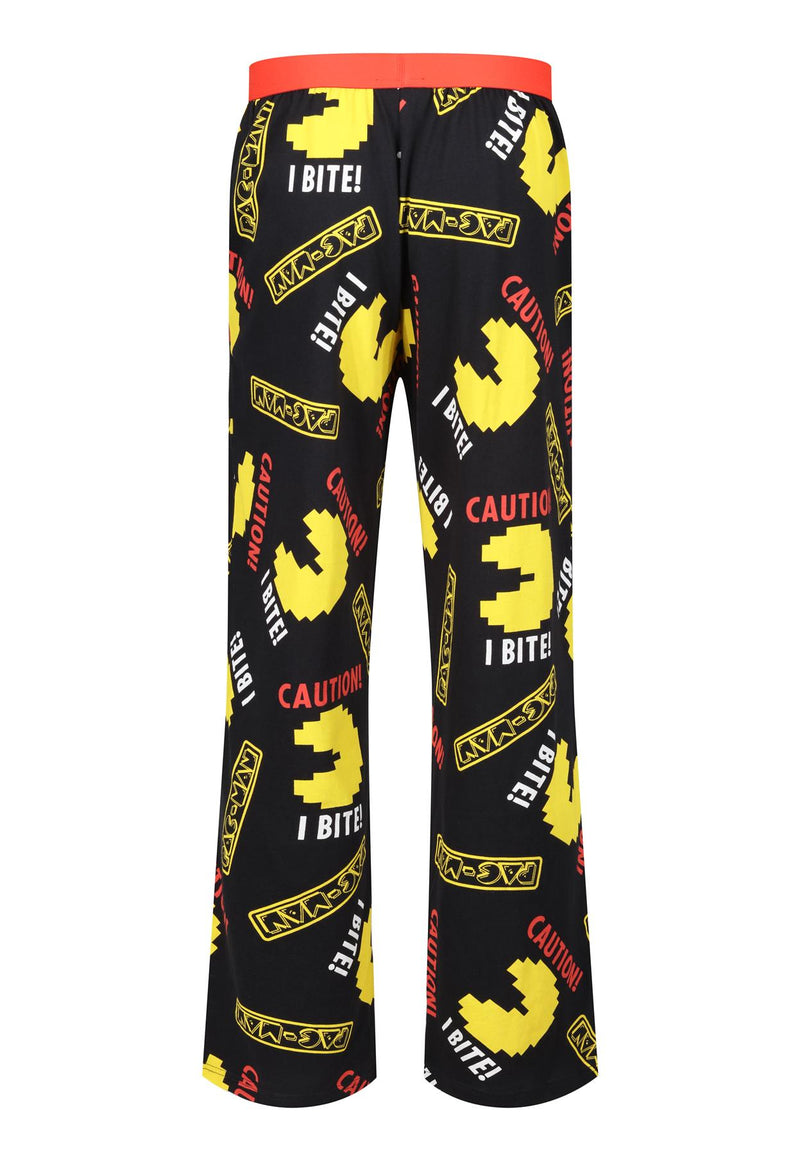 Pac-Man Adults Lounge Pants - Cotton Caution I Bite Black Printed Pyjamas Bottoms