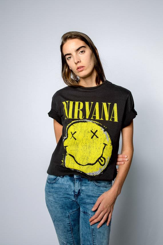 Amplified Nirvana Worn Out Smiley T-Shirt - Merch Rocks