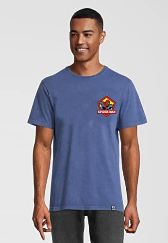 Marvel Spider-Man Badge Mens Blue Washed T-Shirt by Re:Covered