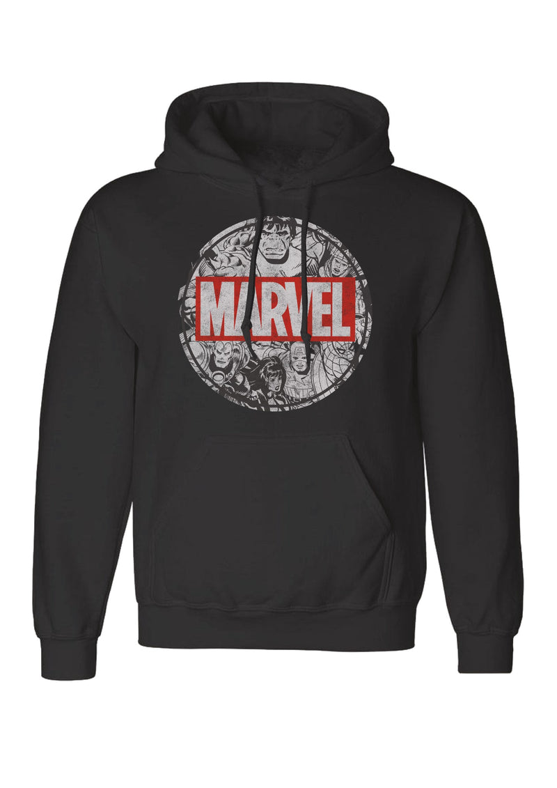 Marvel Icons Disc Logo Print Sports Black Hooded Sweatshirt
