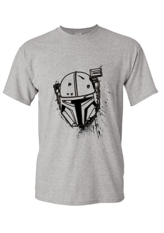 Star Wars Mandalorian Helmet Spray Sports Grey T-Shirt
