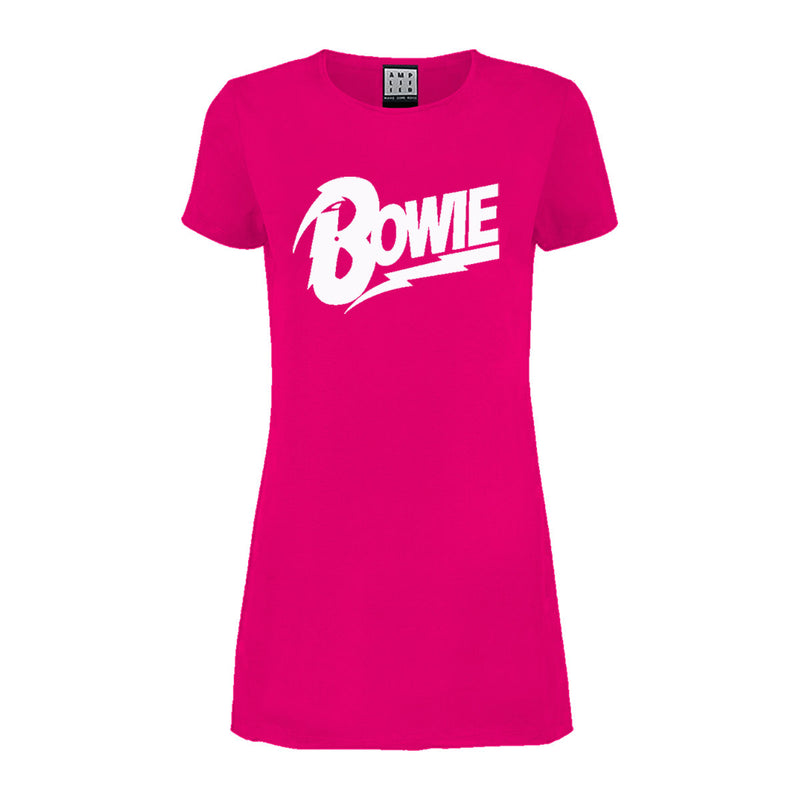 Amplified David Bowie White Logo Miami Pink T-shirt Dress - Merch Rocks