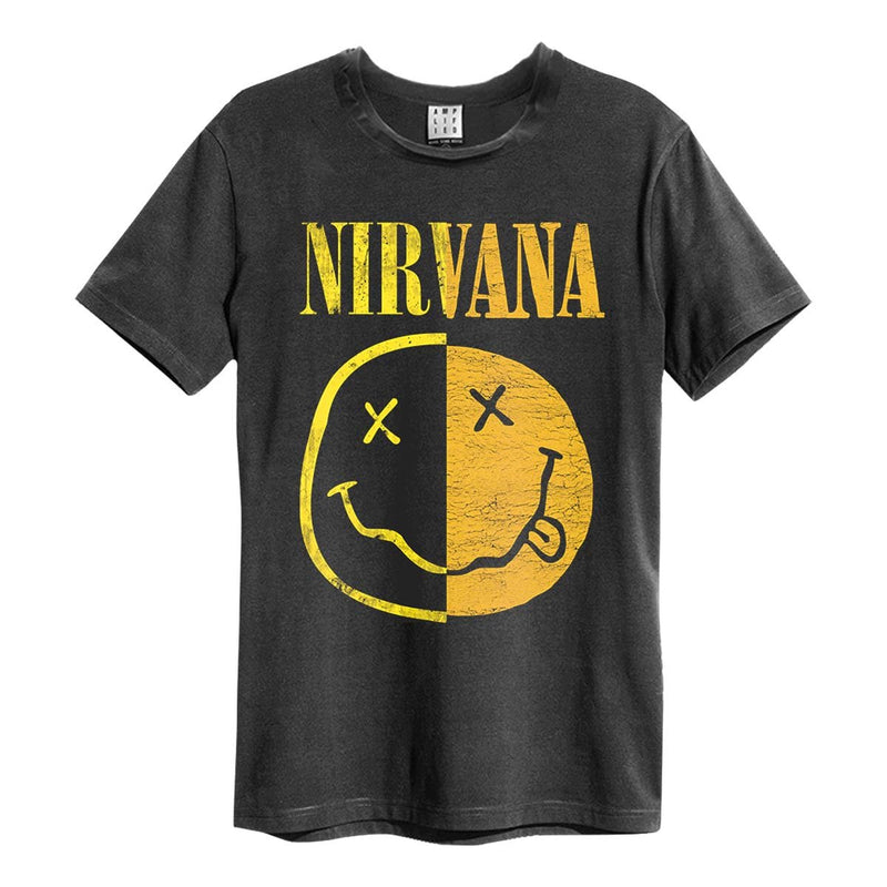 Amplified Nirvana Spiced Smiley Charcoal T-Shirt - Merch Rocks