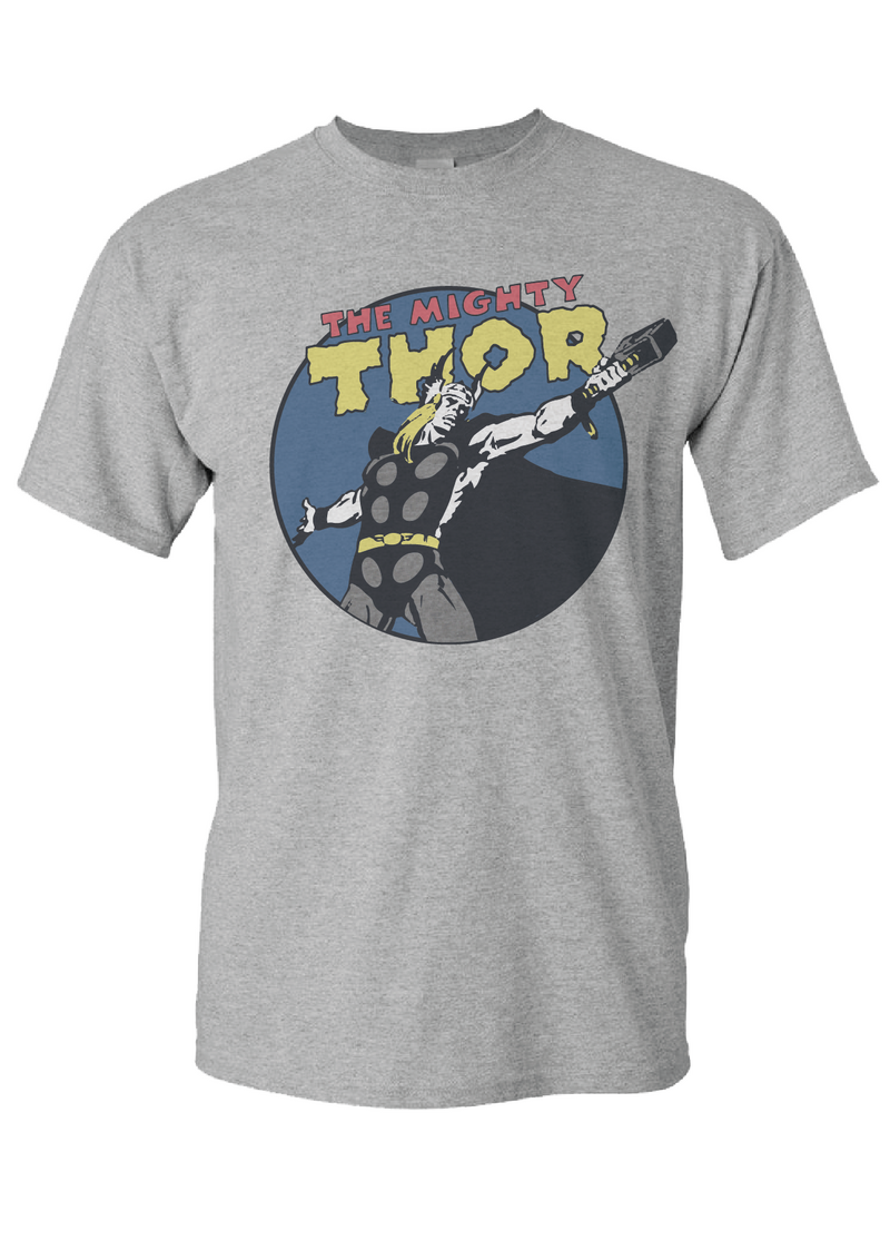 Marvel Thor Comic Print Figure Logo Grey Cotton T-Shirt - Unisex Adults